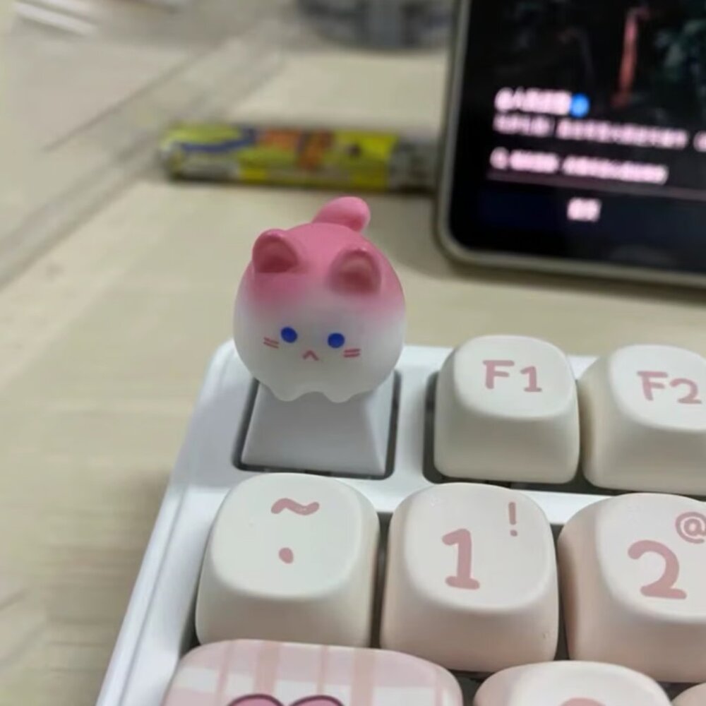 Cute Pink Ombré Cat keycap, Artisan keycap, for mechanical keyboard OEM